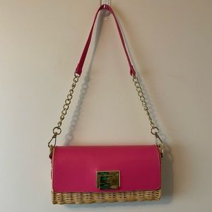SOLD Talbots Pink Leather Wicker Handbag